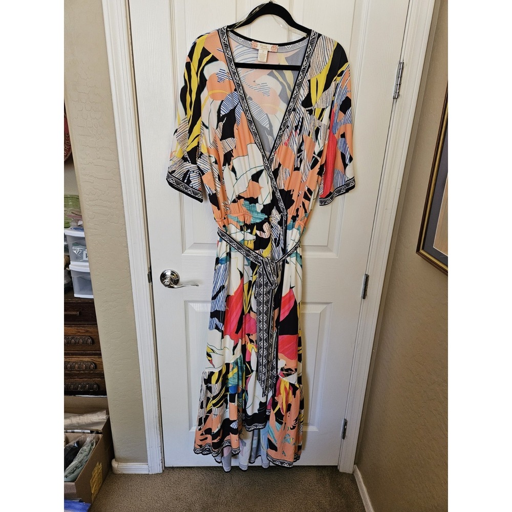 Flying Tomato Bermuda Honey Maxi Curves V-Neck Lined Wrap Dress, Plus Sz. 3X